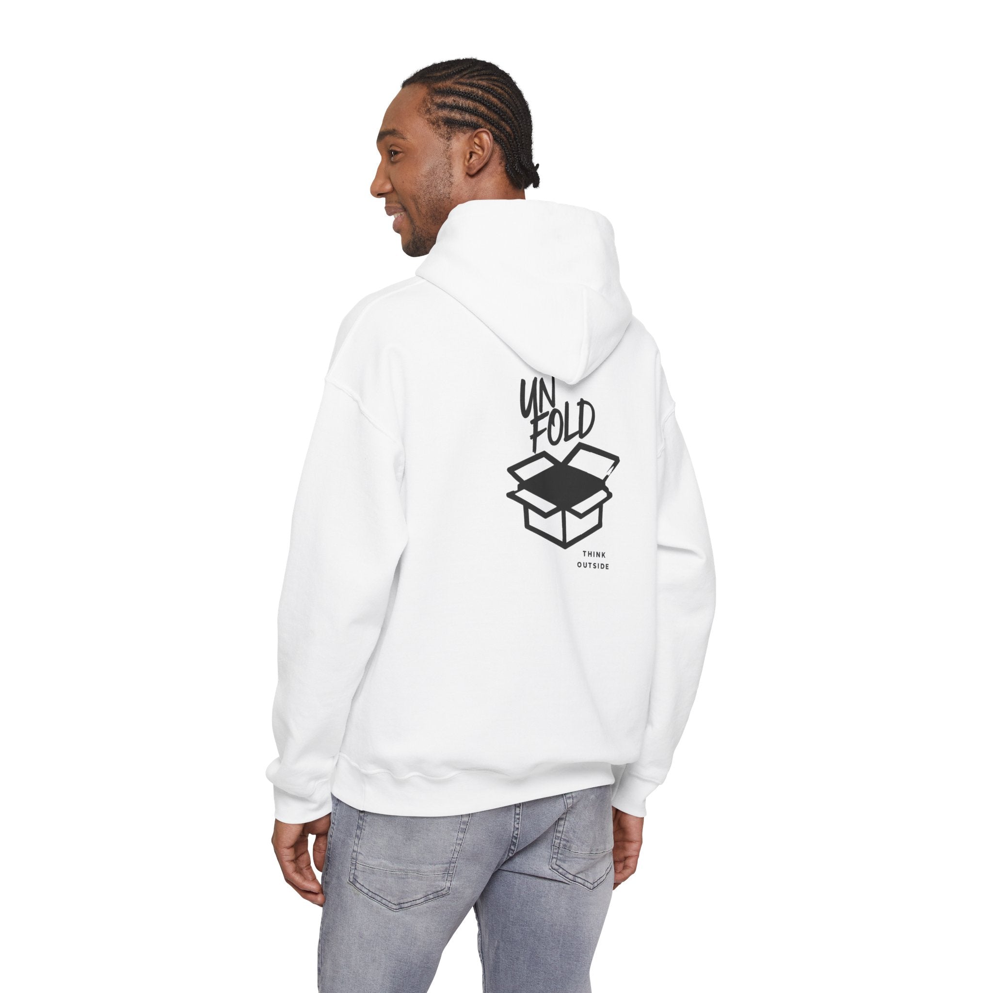 Hoodie — UNFOLD Box Graphic Pullover (Minimal Logo)