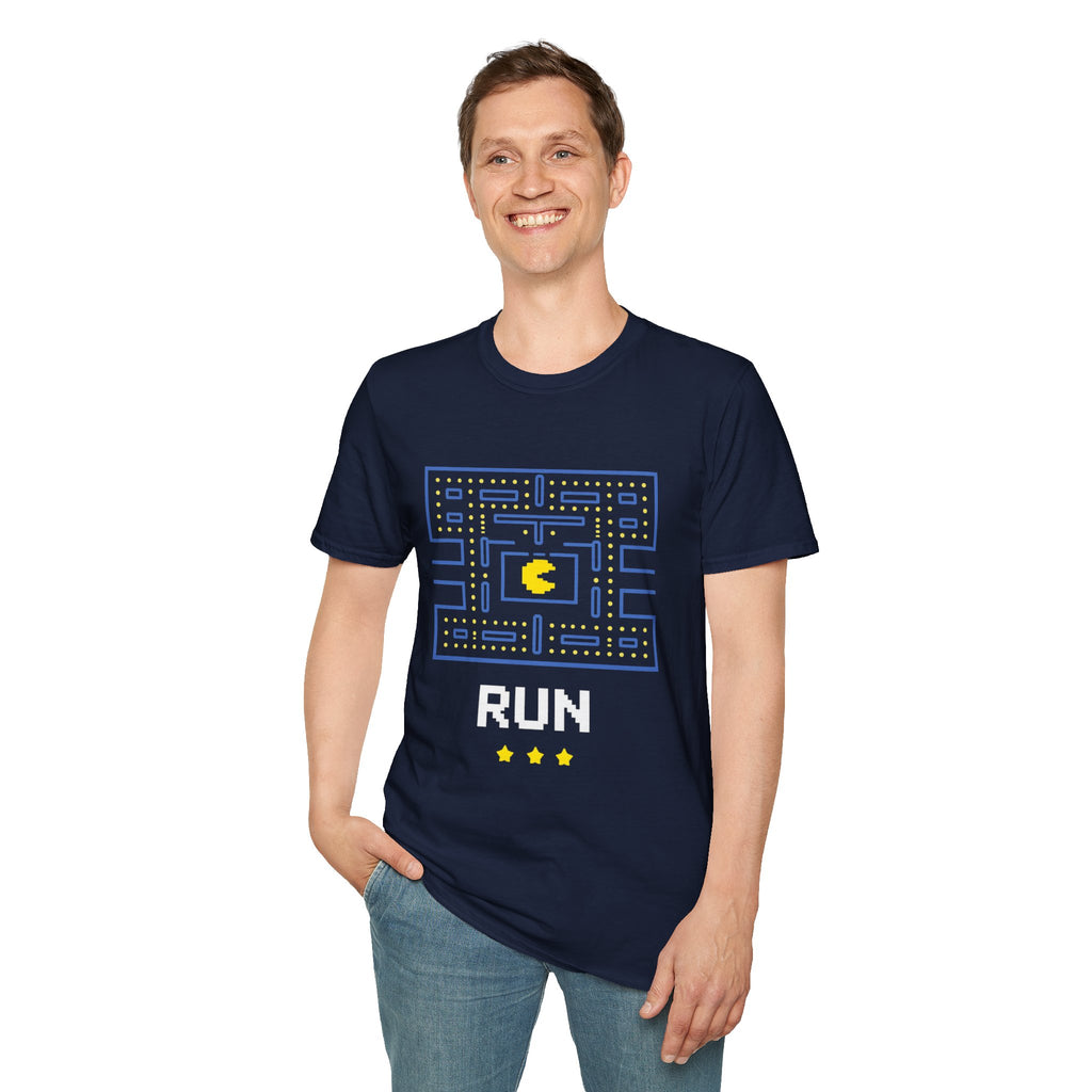 Pac-Man Maze Tee — Retro Arcade "RUN" Graphic T-Shirt
