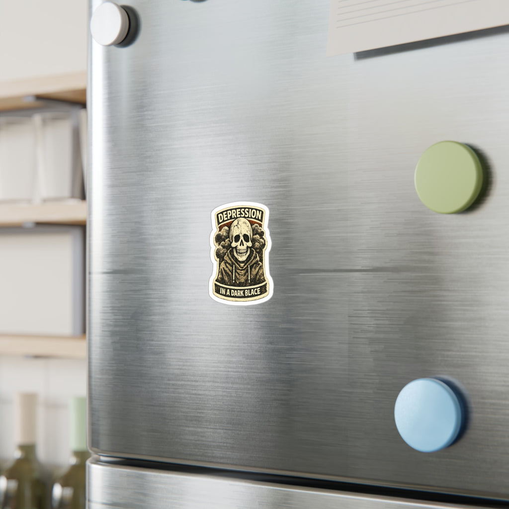 Depression In A Dark Place Skull Sticker — Kiss-Cut Vinyl Decal