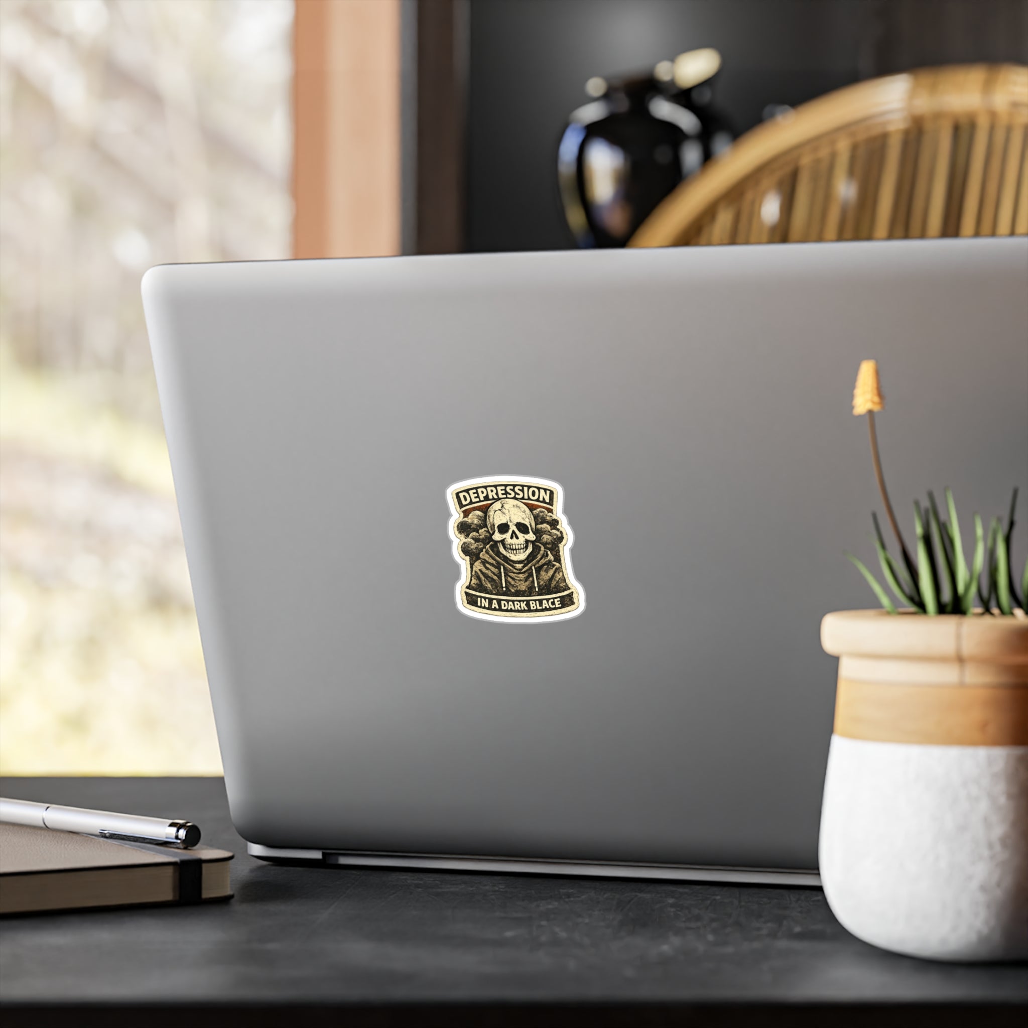 Depression In A Dark Place Skull Sticker — Kiss-Cut Vinyl Decal
