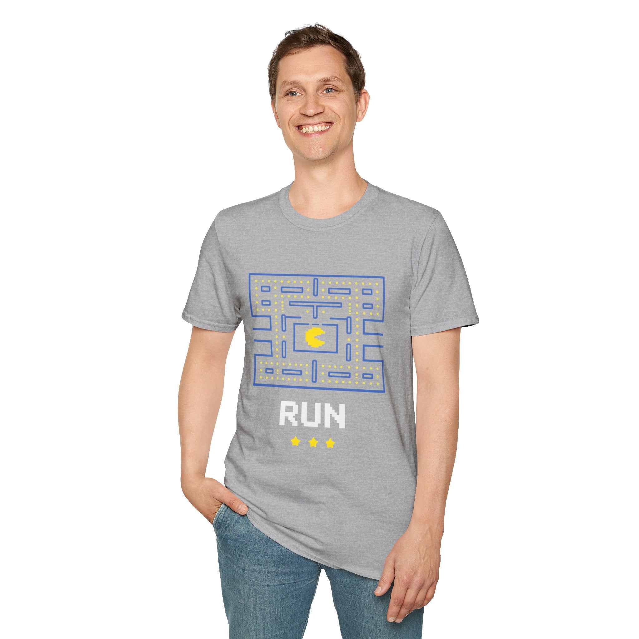 Pac-Man Maze Tee — Retro Arcade "RUN" Graphic T-Shirt