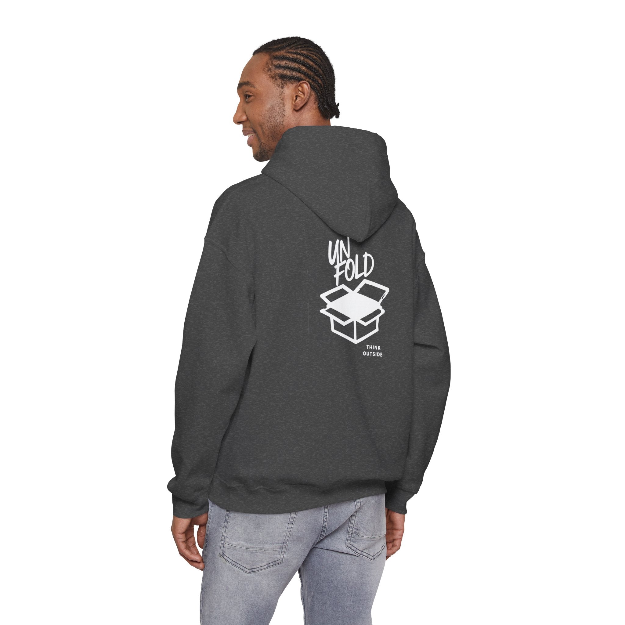 Hoodie — UNFOLD Box Graphic Pullover (Minimal Logo)