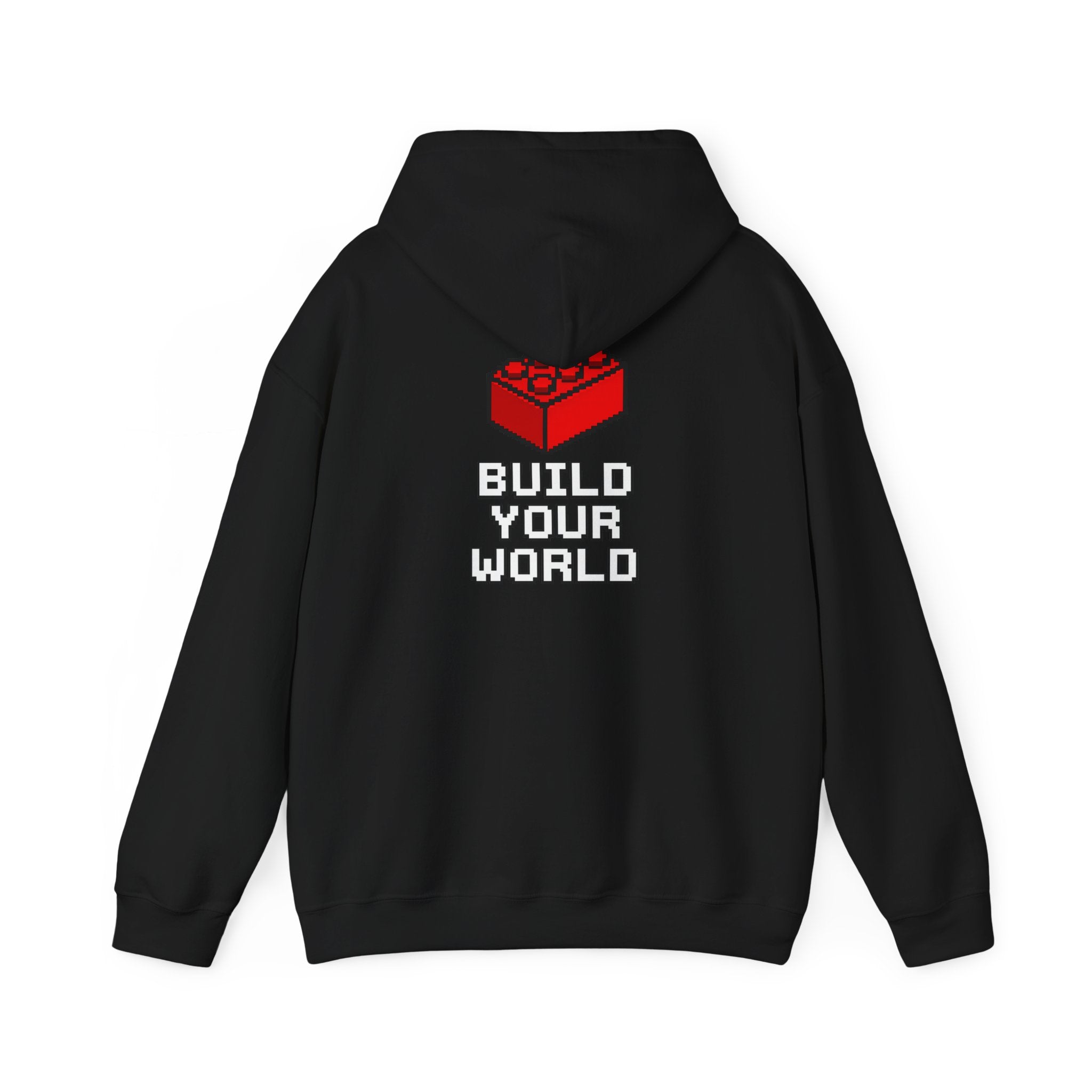 Hoodie — "Build Your World" Pixel Brick Hoodie