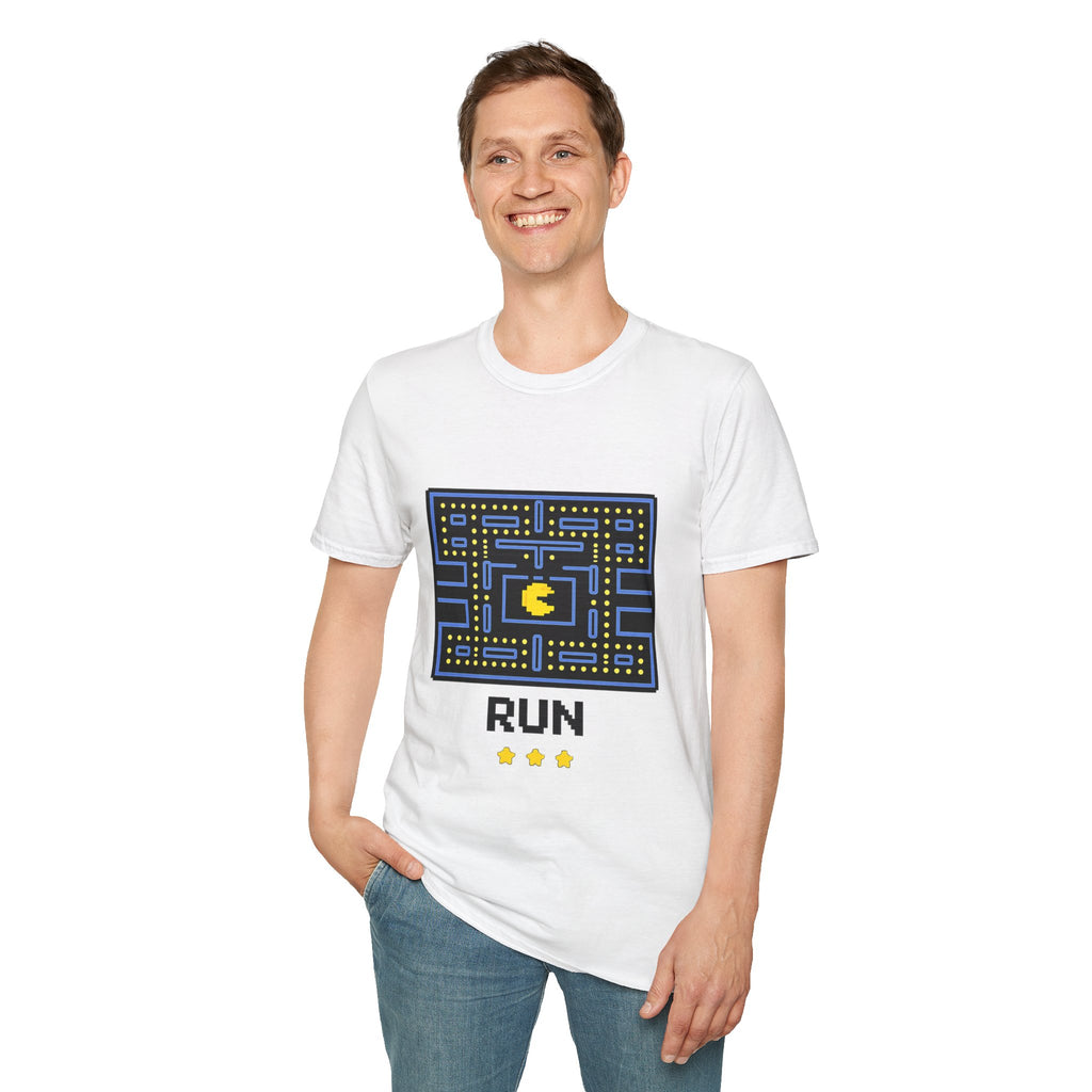 Pac-Man Maze Tee — Retro Arcade "RUN" Graphic T-Shirt