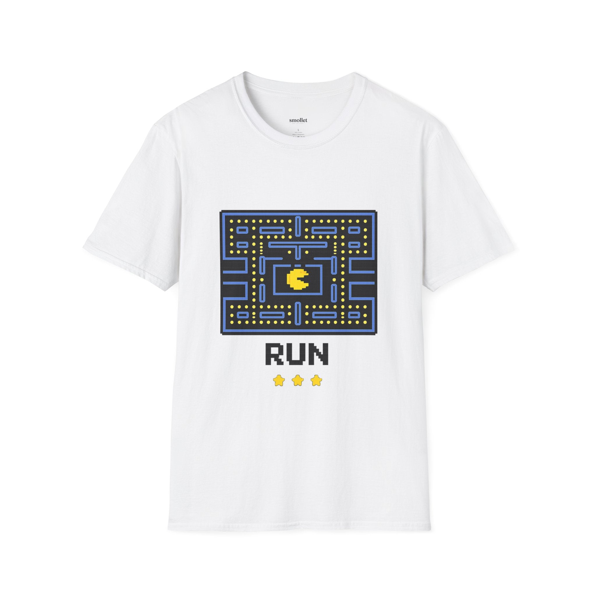 Pac-Man Maze Tee — Retro Arcade "RUN" Graphic T-Shirt