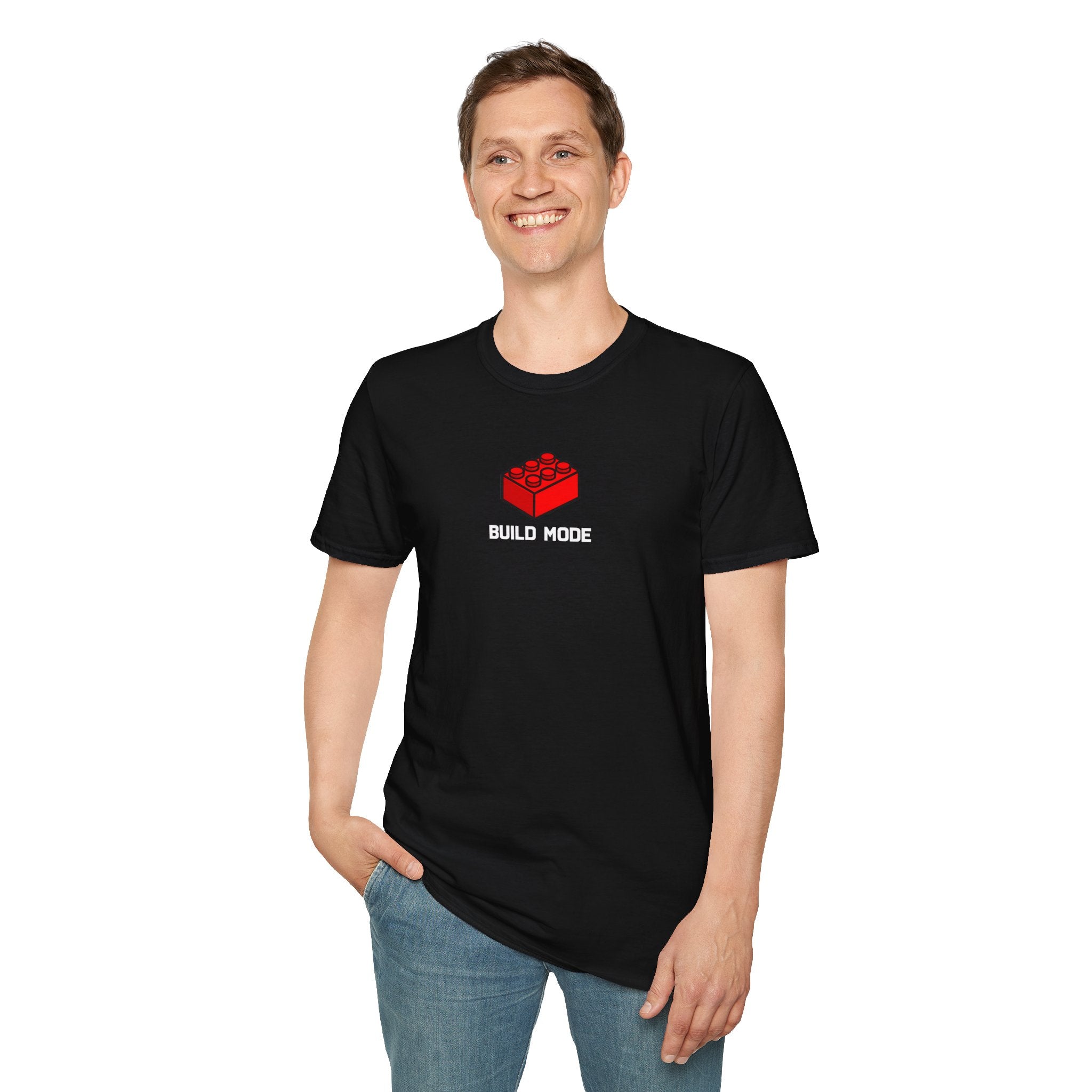 Build Mode T‑Shirt — Red Brick Graphic Tee for Builders & Lego Fans