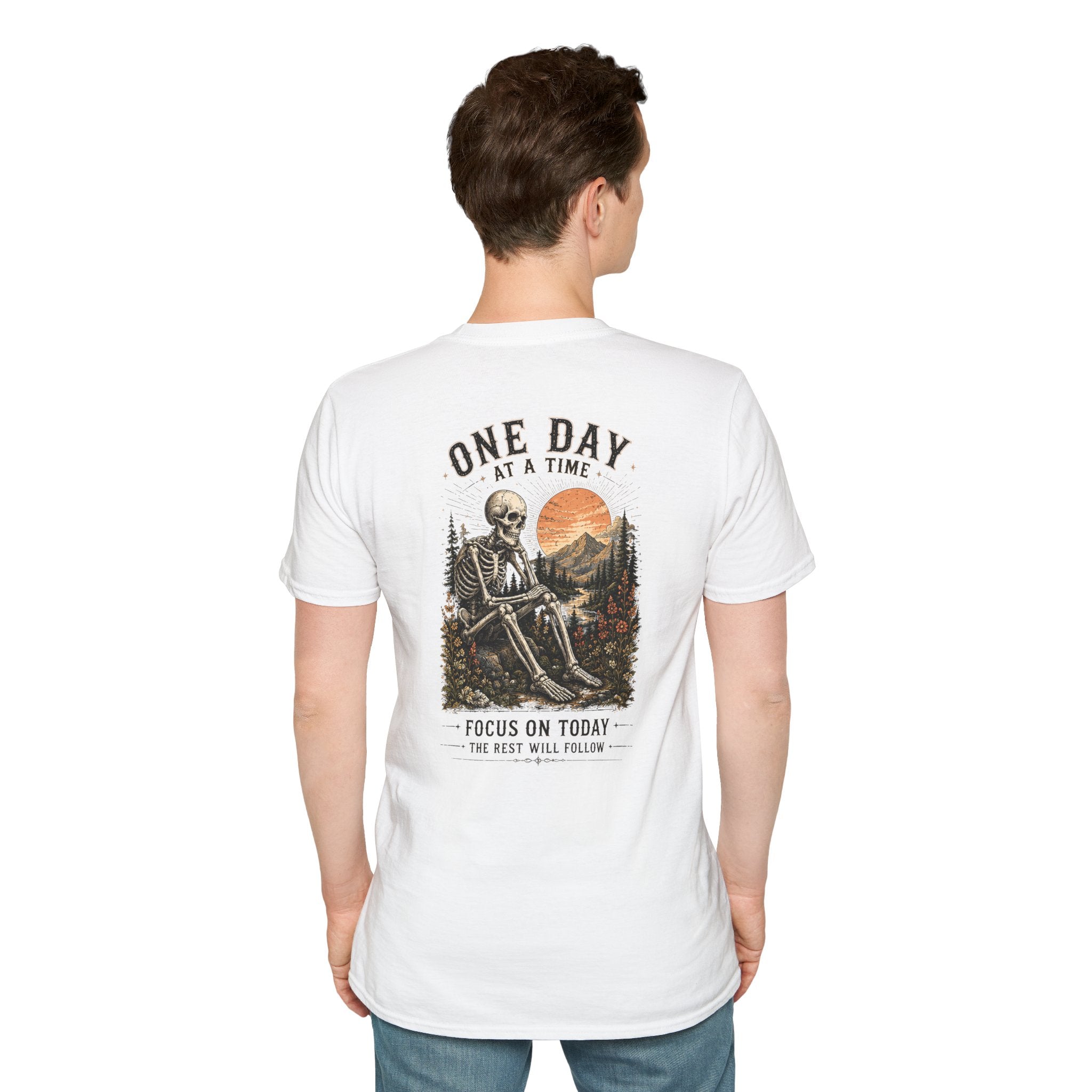 One Day at a time Skull Pocket T-Shirt