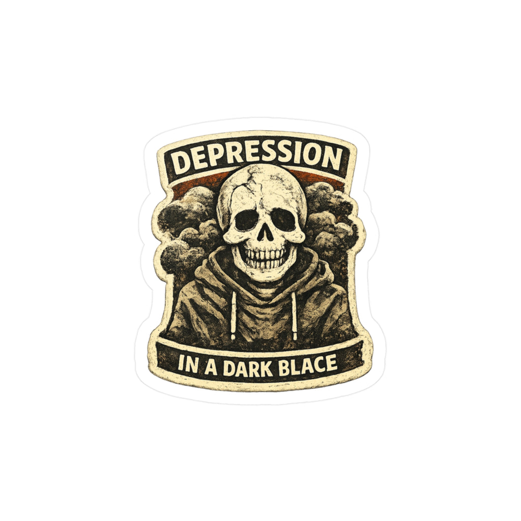 Depression In A Dark Place Skull Sticker — Kiss-Cut Vinyl Decal