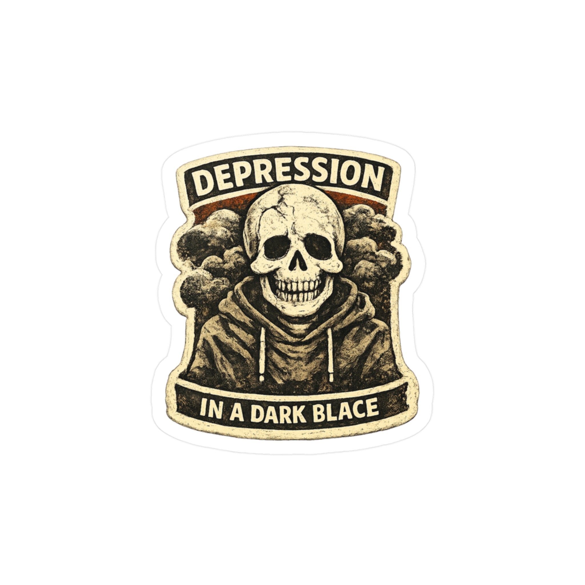 Depression In A Dark Place Skull Sticker — Kiss-Cut Vinyl Decal